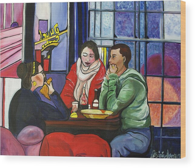 People Wood Print featuring the painting Dinner in Dam by Patricia Arroyo