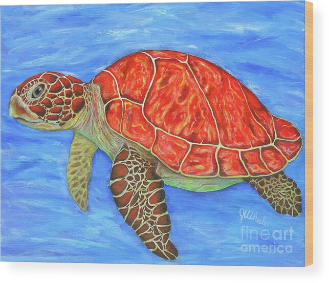 Sea Turtle Wood Print featuring the painting Drifter by JoAnn Wheeler