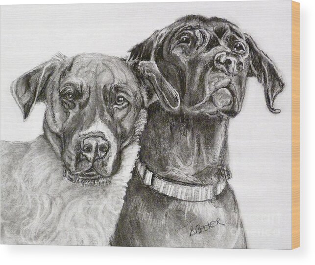 Dog Wood Print featuring the drawing Duo by Susan A Becker