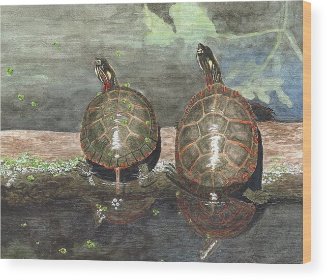 Turtles Wood Print featuring the painting Dynamic Duo by Deb Brown Maher