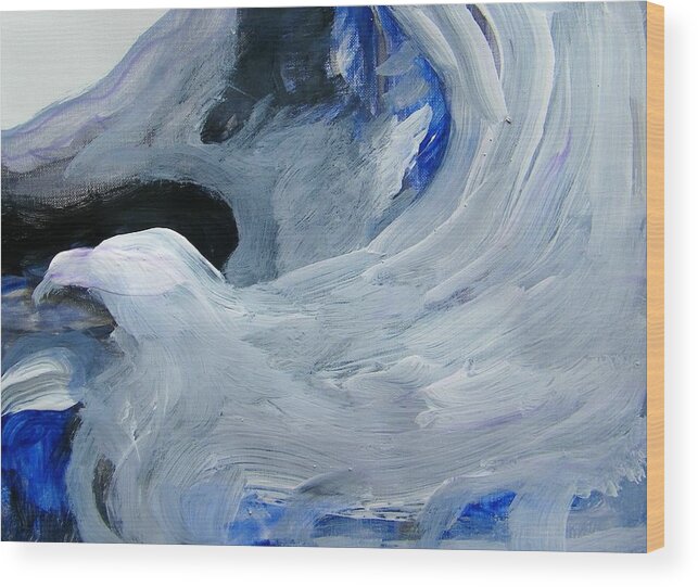 Abstract Wood Print featuring the painting Eagle Riding on Waves by Judith Redman