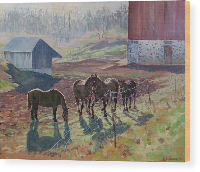 Early December Wood Print featuring the painting Early December at the Farm by David Gilmore