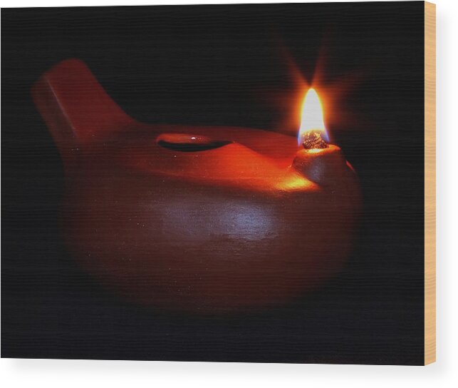 Ceramics Wood Print featuring the ceramic art Egyptian Style Lamp - Terracotta 12 by Robert Morin