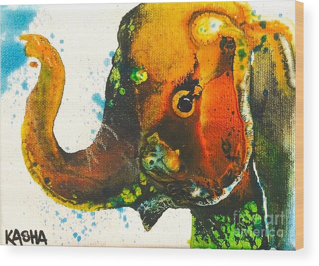 Elephant Wood Print featuring the painting Rosie-Ellie-Eloise by Kasha Ritter