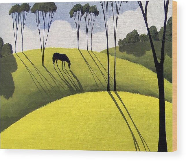 Art Wood Print featuring the painting Ending Of The Day - horse country landscape by Debbie Criswell