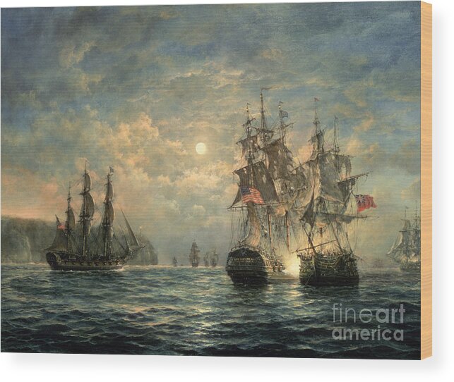 American War Of Independence Wood Print featuring the painting Engagement Between the 'Bonhomme Richard' and the ' Serapis' off Flamborough Head by Richard Willis