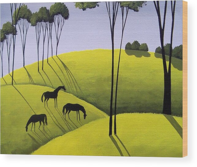 Art Wood Print featuring the painting Evening Shadows - country landscape horses by Debbie Criswell