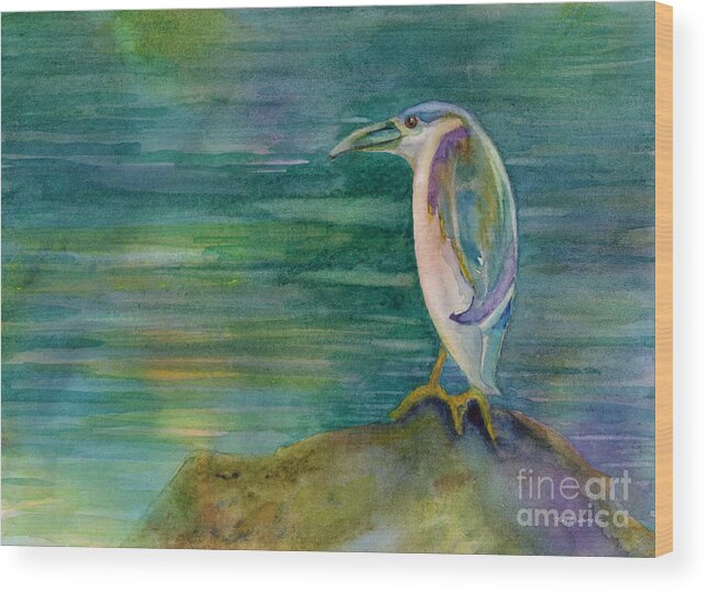 Black Headed Night Heron Wood Print featuring the painting Evening Watch by Amy Kirkpatrick
