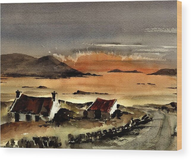 Ireland Wood Print featuring the painting Omey Sunset, Galway by Val Byrne