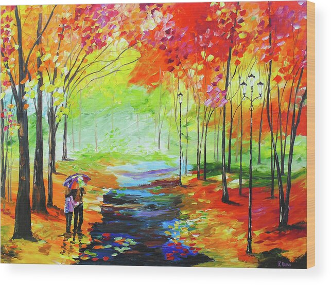 City Paintings Wood Print featuring the painting Fall Afternoon by Kevin Brown