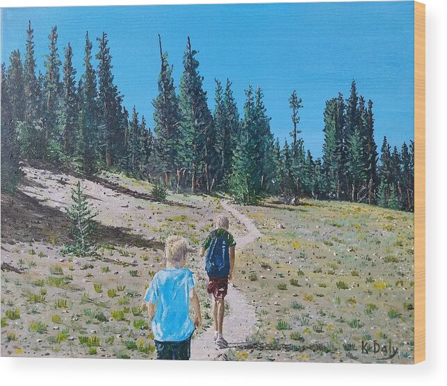 Mammoth Wood Print featuring the painting Family hike by Kevin Daly