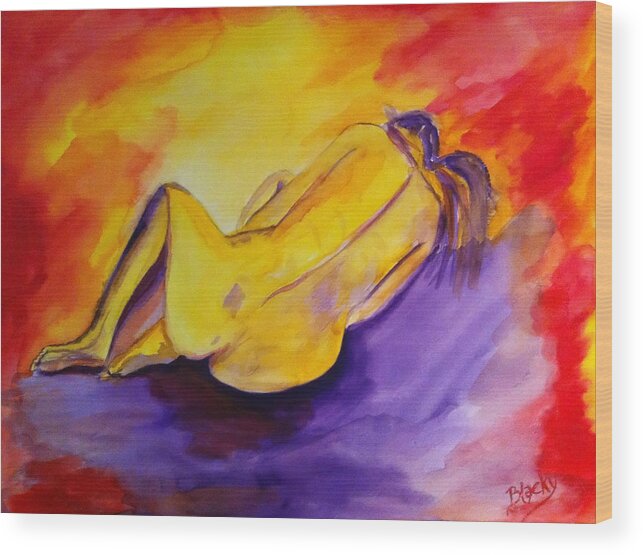 Woman Wood Print featuring the painting Fetal Position by Donna Blackhall