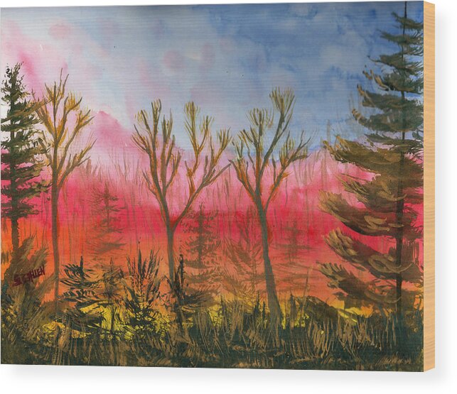 Sunset Wood Print featuring the painting Fiery Sunset by Sharon E Allen