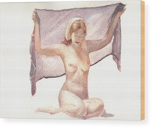 Erotic Wood Print featuring the painting Figure with Veil by David Ladmore