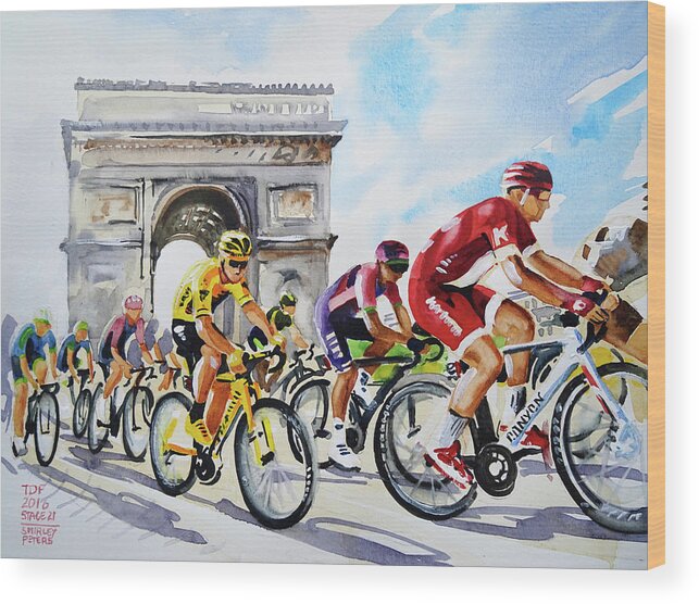 My Name On Ebay Is Sannpet. 24cm X 32cm Froome In Yellow Watercolour Wood Print featuring the painting Final Stage by Shirley Peters