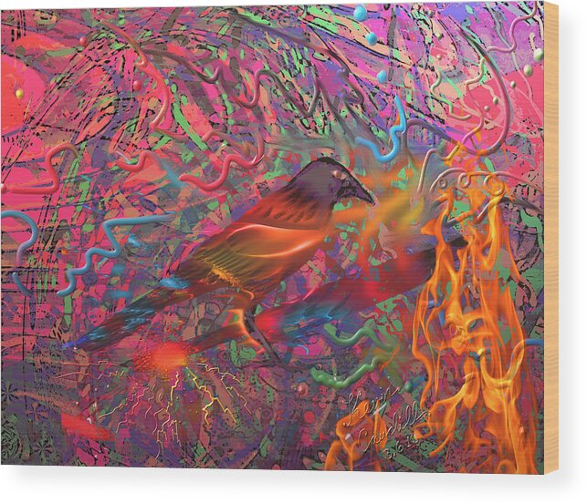 Flames Wood Print featuring the digital art Fire Bird by Kevin Caudill