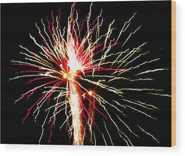 Fireworks Wood Print featuring the photograph Firework Pink and Green Streaks by Adrienne Wilson