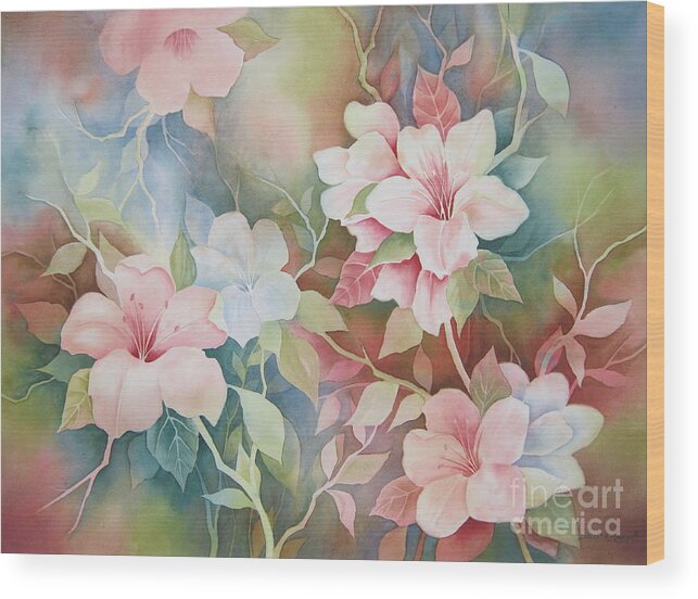 Hibiscus Wood Print featuring the painting First Blush by Deborah Ronglien