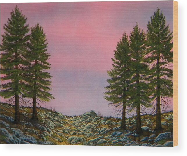 Landscape Wood Print featuring the painting First Light by Frank Wilson