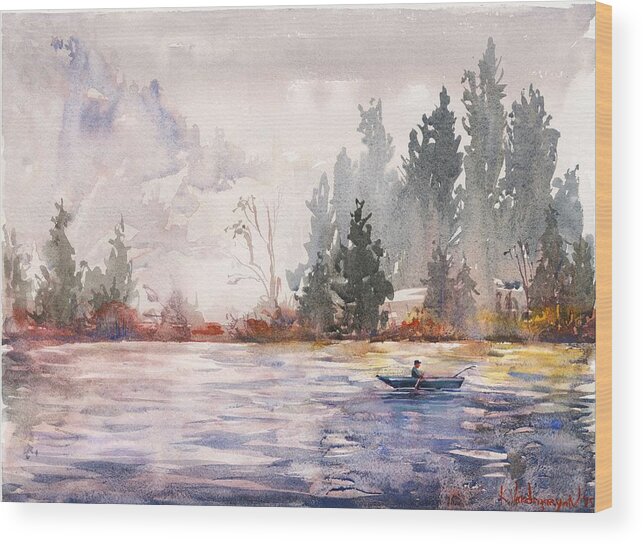 Fishing Wood Print featuring the painting Fishing by Kristina Vardazaryan