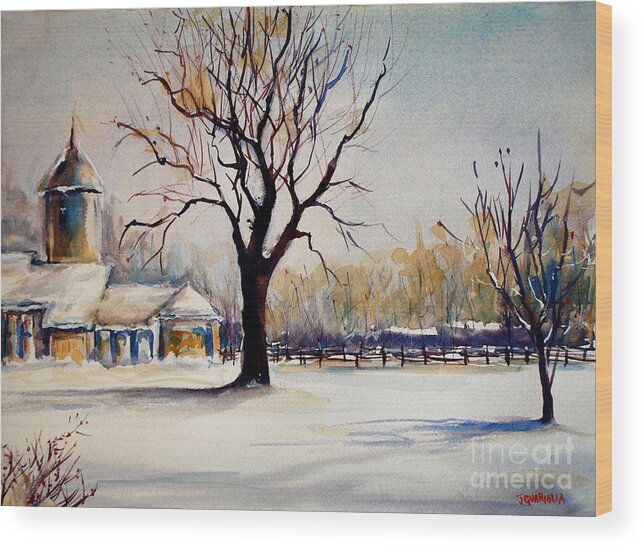 Landscape Wood Print featuring the painting Fitz Dixons Farm by Joyce Guariglia