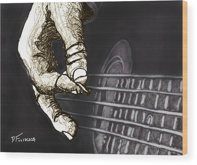 Guitar Hand1 Wood Print featuring the digital art Flat Pickin' by David Fossaceca