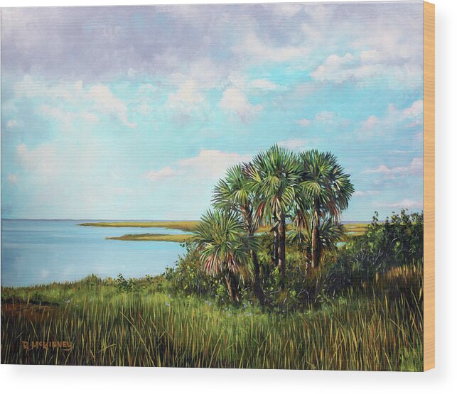 Sunset Wood Print featuring the painting Florida Palms by Rick McKinney