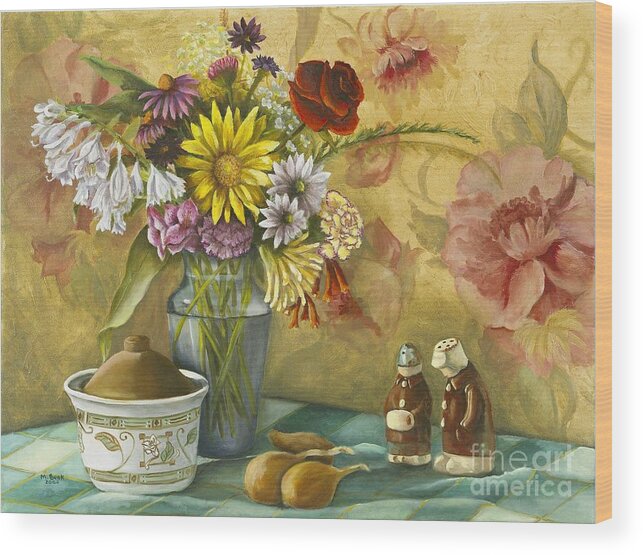 Still Life Wood Print featuring the painting For What We are about to Receive by Marlene Book