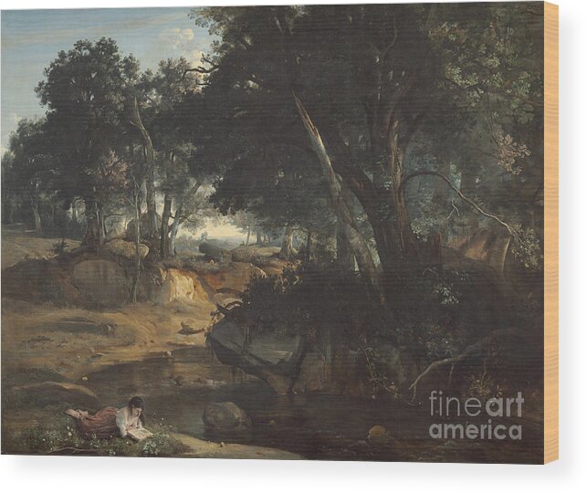 Jean-baptiste-camille Corot Wood Print featuring the painting Forest Of Fontainebleau by Jean-baptiste-camille Corot