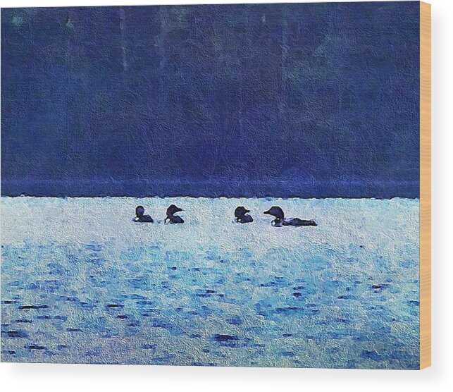  Wood Print featuring the photograph Four Loons On Parker Pond by Joy Nichols