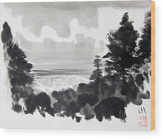 Japanese Wood Print featuring the painting From The Hill by Fumiyo Yoshikawa