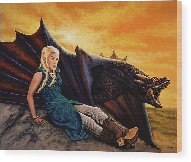 Daenerys Wood Print featuring the painting Game Of Thrones Painting by Paul Meijering