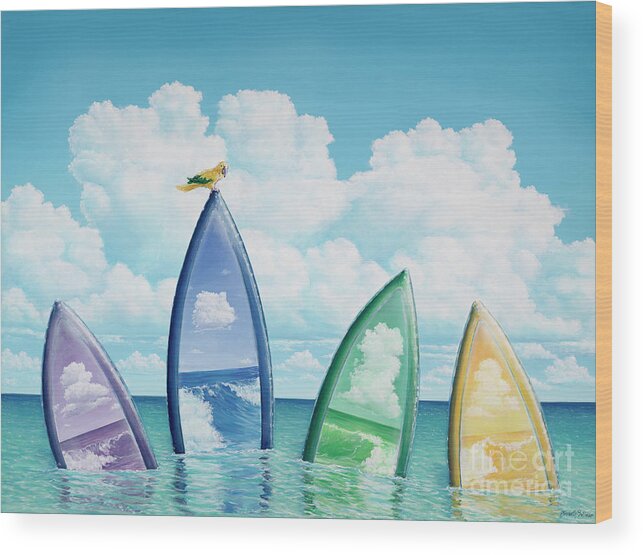 Surfboards Wood Print featuring the painting Get A Grip by Elisabeth Sullivan