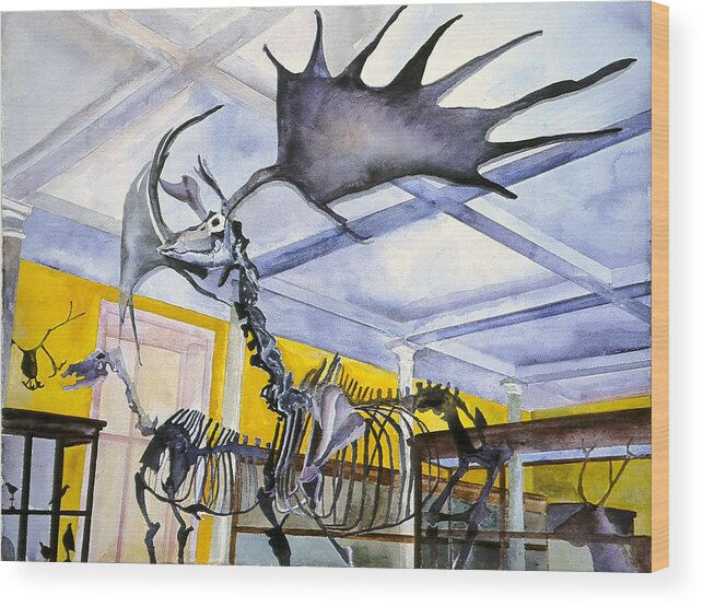  Wood Print featuring the painting Giant Deer, Dublim Museum by Kathleen Barnes