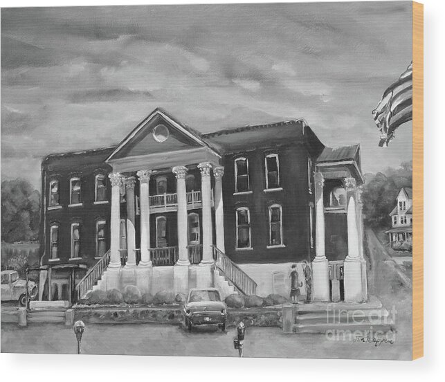 Gilmer County Courthouse Wood Print featuring the painting Gilmer County Old Courthouse - Black and White by Jan Dappen