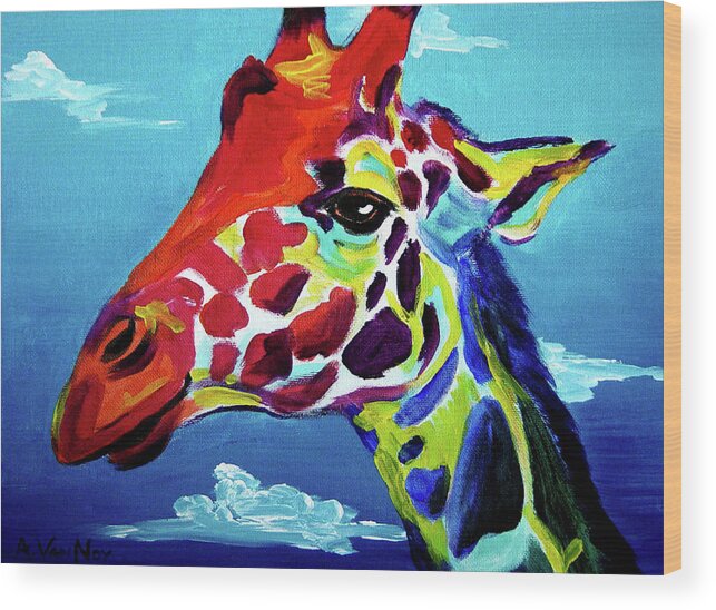 Wild Wood Print featuring the painting Giraffe - The Air Up There by Dawg Painter