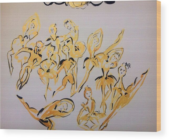 Ballet Wood Print featuring the painting Golden Ballet series one by Judith Desrosiers