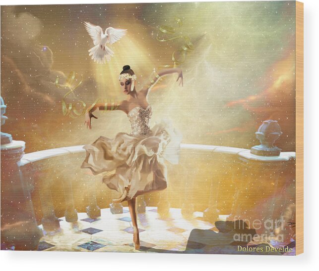 Holy Spirit Dance Wood Print featuring the digital art Golden Moments by Dolores Develde