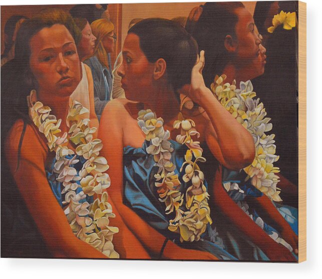 Hawaiian Hula Dancers Wood Print featuring the painting Grace's Story by Thu Nguyen