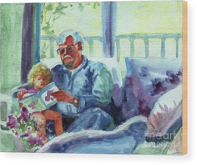 Painting Wood Print featuring the painting Grandpa Reading by Kathy Braud