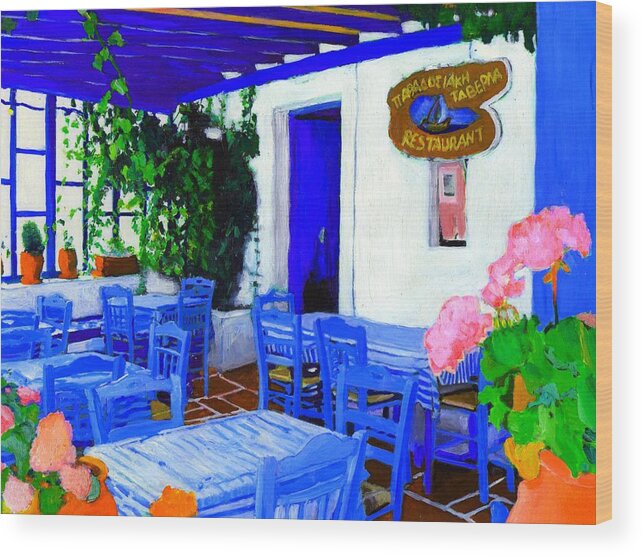 Bistro Wood Print featuring the painting Greece by Vel Verrept