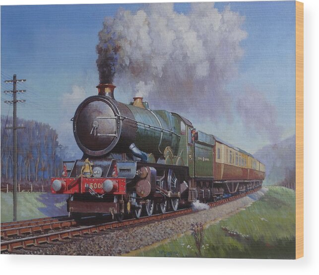 Gwr Wood Print featuring the painting GWR King on Dainton bank. by Mike Jeffries