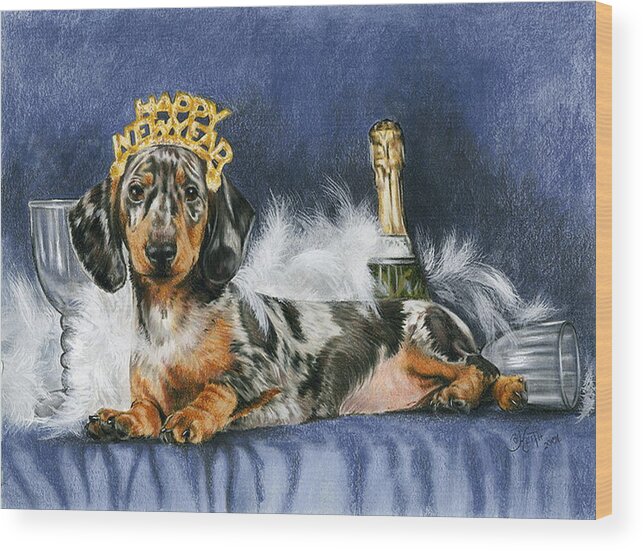 Dog Wood Print featuring the mixed media Happy New Year by Barbara Keith