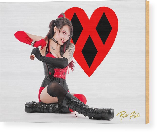 Action Figure Wood Print featuring the photograph Harley Quinn ready to swing by Rikk Flohr