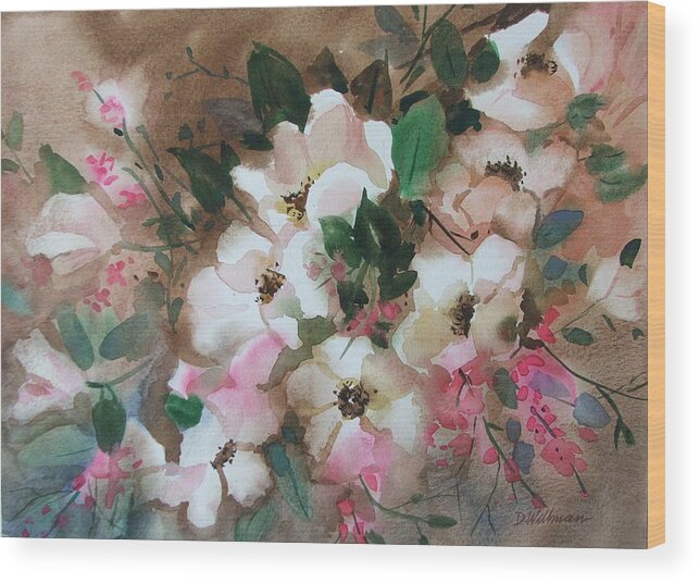 Spring Flowers Wood Print featuring the painting Hawthorne Beauties by Dianna Willman