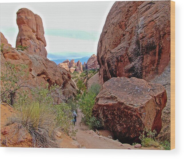 Heading Back On Devils Garden Trail In Arches National Park Wood Print featuring the photograph Heading Back on Devil's Garden Trail in Arches National Park, Utah by Ruth Hager