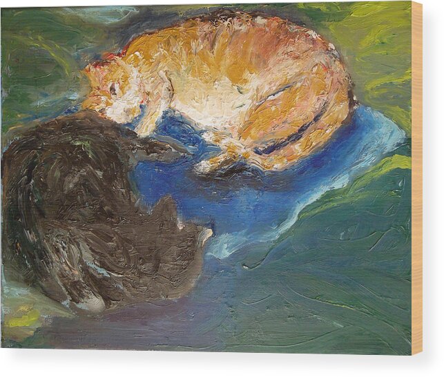 Cats Wood Print featuring the painting Heads or Tails by Susan Esbensen