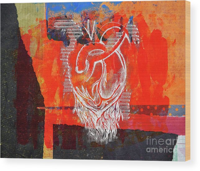 Heart Wood Print featuring the drawing Heart On Texture Wall by Ariadna De Raadt
