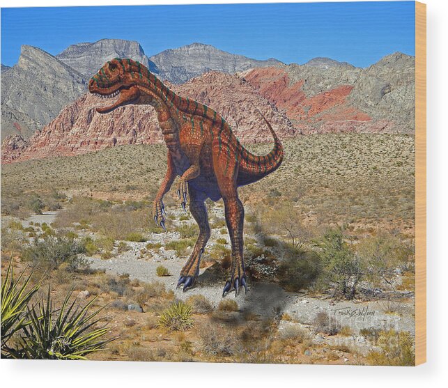 Dinosaur Art Wood Print featuring the mixed media Herrarsaurus In Desert by Frank Wilson