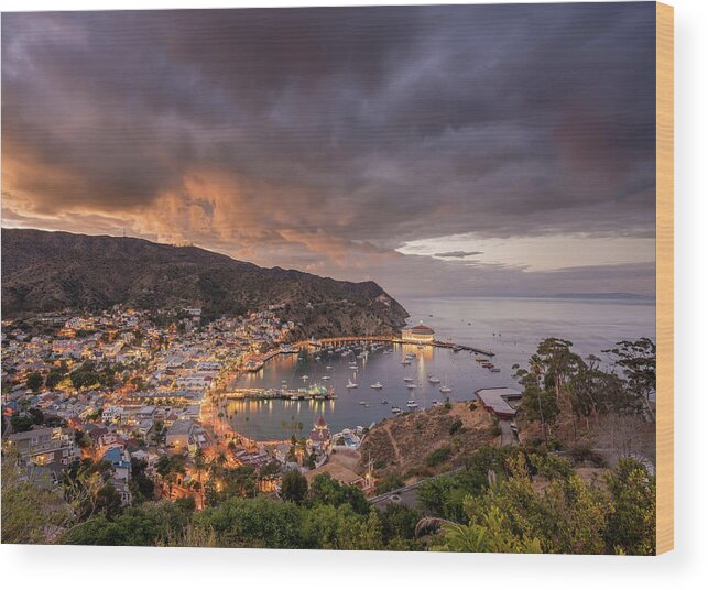 Avalon Wood Print featuring the photograph High definition panorama of Avalon on Catalina Island by Steven Heap